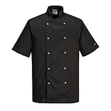 Portwest C733 Moderne Leichte Cumbria Kurzarm Kochjacke Schwarz, XL