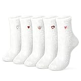 MOAZIFI Kuschelsocken Damen 36-45, 5 Paar Weiße Fluffy Kuschel Socken mit...