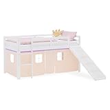 Homestyle4u Hochbett mit Rutsche 90x200 cm Weiß, Kinderbett aus Holz Kiefer,...