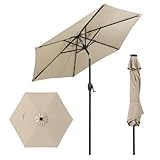 COSTWAY Sonnenschirm 230 cm mit LED-Solar-Beleuchtung, Gartenschirm mit Kurbel,...