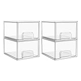 Vtopmart 4 Pack Stackable Storage Drawers, Acrylic Organiser with 32 Non-slip...