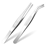 AOZUO 2 Stück 14 cm Gebogene Pinzette, Edelstahl Spitz Rutschfest Lang Stumpf...