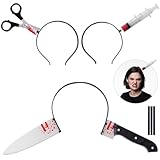 HSSPYY 3er Halloween Horror Haarreif Set – Blutiges Messer, Spritze & Schere...