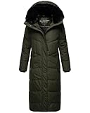 Navahoo Damen Wintermantel Warmer Steppmantel extralang mit Abnehmbarer Kapuze...