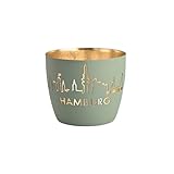 Windlicht Madras Hamburg Skyline Eisen Höhe 8,5 cm Powder blue Gold