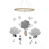 TVAIVTN Mobile Baby Windspiele, Puppe, Holz mit Filzbällen 3D Wolken,...