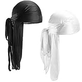 2 Stücke Durag mit Langem Schwanz, Unisex Durag Men Silk Piraten Bandanas mit...