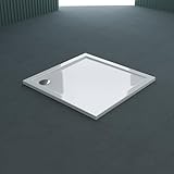 doporro Duschtasse Duschwanne 90x90x4 flach aus Acryl in Weiß DIN-Anschlüsse...