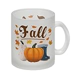 Fall Jahreszeit Herbst Glas Tasse mit Kürbis und Laub schöne Kaffeetasse mit...