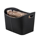 Relaxdays, schwarz Kaminholzkorb Kunstleder XL, stabiler Feuerholzkorb mit...