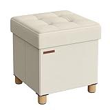 SONGMICS Sitzhocker mit Stauraum, kleine klappbare Sitzbank, 38 x 38 cm...