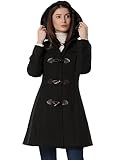 Allegra K Damen Wintermantel Dufflecoat Knebelknöpfen Kapuze Mantel Schwarz M