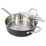 HOMICHEF 24 cm marinegraue, nickelfreie Sautierpfanne aus Edelstahl mit Deckel...