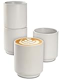 Cappuccino Tassen Keramik Weiß 4er Set - Stapelbares Design -...