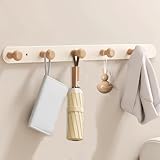 QMAHA Garderobenhaken mit 5 Holz Haken, Kleiderhaken Wand Garderobenleiste...