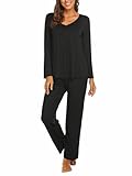Ekouaer Schlafanzug Damen Lang Pyjama Set Kuschelig Nachtwäsche Zweiteiler...