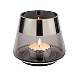 Fink graues Teelichthalter Ø 11 cm aus Glas kleines Windlicht mit silbernem...