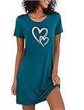 Marvmys Nachthemd Damen Kurzarm Schlafshirt Baumwolle Printed Sleepshirt Sommer...