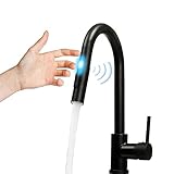 Touch On Sensor Wasserhahn Schwarz Küchenarmatur mit Ausziehbarer Brause, 360°...