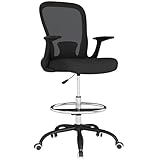 HOMCOM Zeichenstuhl, ergonomischer hoher Bürostuhl mit hochklappbarer Armlehne,...