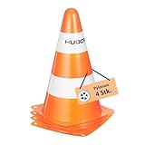 HUDORA Pylonen - 4 Stück - Stapelbare Verkehrskegel in Orange/Weiß -...