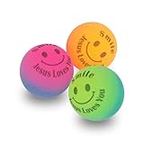 Praisent Flummi-Set Smiley: 3 Flummis in leuchtenden Neonfarben, Bedruckt mit...