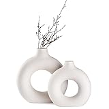 Sawoake Weiße Donut Keramik Vase Satz von 2 für Moderne Home Decor, Runde...