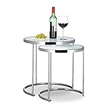 Relaxdays Satztische rund, Chromgestell, 2er Set, modernes Design - Milchglas,...