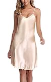 Vlazom Damen Nachthemd Satin Sexy Negligee Unterkleid mit Spaghettiträger V...
