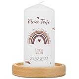 GRAVURZEILE Bedruckte Kleine Kerze - Taufkerze Regenbogen - Personalisiert mit...