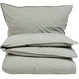 Knutzen Wohnen Bettwäsche 135x200 Baumwolle Olive - Stonewashed Leinen Optik -...