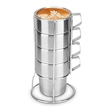 4Pcs Edelstahltasse Doppelwandig Edelstahl Kaffeetassen, Espresso...