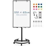 COSTWAY Flipchart Ständer, 100x65cm, mobiles Whiteboard auf Rollen,...