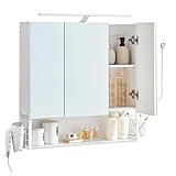 VASAGLE Badezimmerschrank mit 3 Türen, Spiegelschrank, Wandschrank, Steckdosen,...