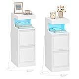 Hzuaneri Nachttisch 2er Set mit LED-Beleuchtung, Beistelltisch mit 2 Schubladen,...