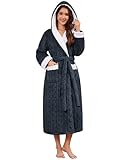 Niwicee Bademantel Damen Flauschig mit Kapuze Langer Winter Bademantel Warme...