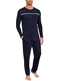 Marvmys Herren Schlafanzug Lang Winter Baumwolle Pyjama Set Rundhals Taschen...