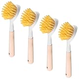 4 Stück Spülbürste, Schrubbürste, Holz-Spülbürste mit rutschfestem Griff,...