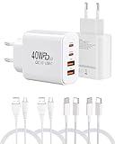 40W USB-Ladegerät mit 4 Kabeln, 2 USB-C + 2 USB-A Anschlüssen Wandladegerät...