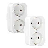 Doppelstecker für Steckdose, 2 Stück Steckdosenadapter, Mehrfachstecker für...
