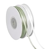 2 Rollen Satinband 3mm Weiß und Grün, Geschenkband und Schleifenband 91m...
