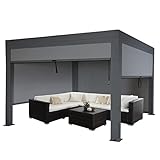 Pergola HWC-L46 mit Seitenwand, Gartenpavillon Lamellen-Pavillon Rollo,...