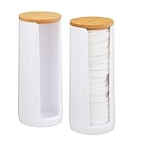 Relaxdays Wattepads Aufbewahrung 2er Set, Acryl, Bambus, Bad, Wattepadspender...
