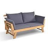 KOMFOTTEU Gartenbank aus Holz, Liegestuhl mit Auflage, Sonnenliege mit Beiden...