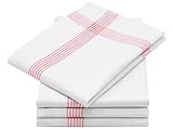 ZOLLNER 4er Set Geschirrtücher, Küchentücher, 50x70 cm, Leinen, weiß rot