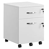 VASAGLE Rollcontainer, abschließbar, Aktenschrank mit 2 Schubladen, 5 Rollen,...