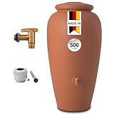 GARANTIA Amphore Regentonne Komplett-Set 500 Liter Terrakotta – Wassertank mit...