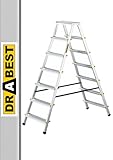 DRABEST Klapptritt Alu Leiter Klappbar Beidseitig 2x7 Stufen Trittleiter bis 150...