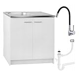 Spülenschrank Küchenschrank 80cm Weiß Spüle Abtropf Armatur Schwarz...