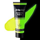 Artecho Acrylfarbe Leuchtfarbe Gelb 120 ml, Wasserfest und Lichtecht, Schnell...